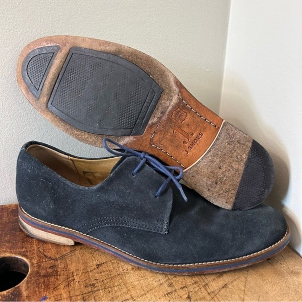 J. Shoes Dark Blue Suede Oxford Dress Shoes Men's 10.5 good preworn condition